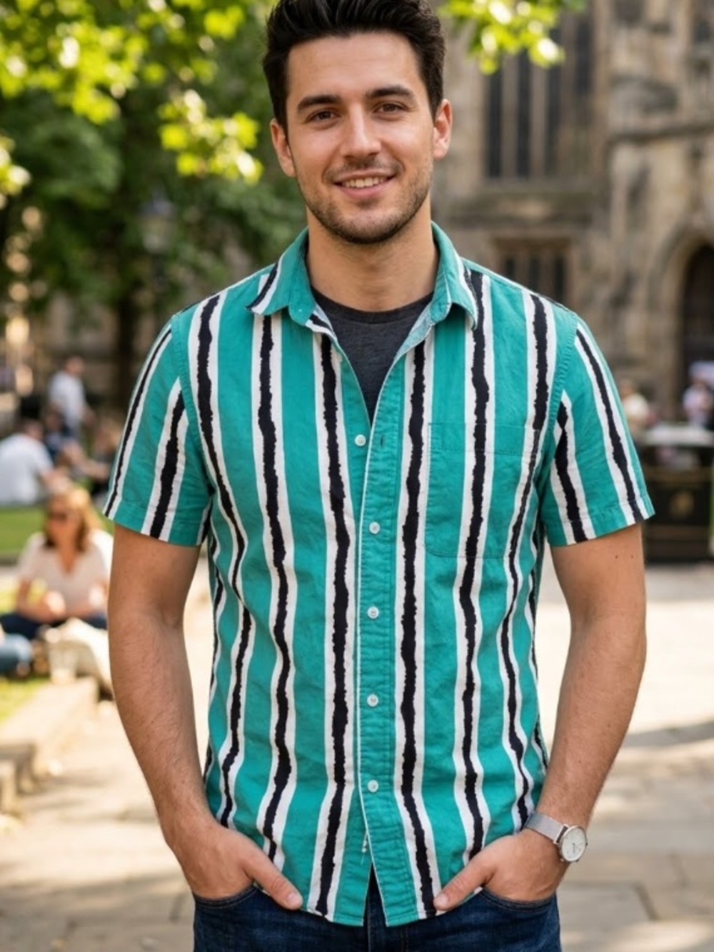 TOPMAN Stripe Button Down Collared Shirt Classic Fit Size S